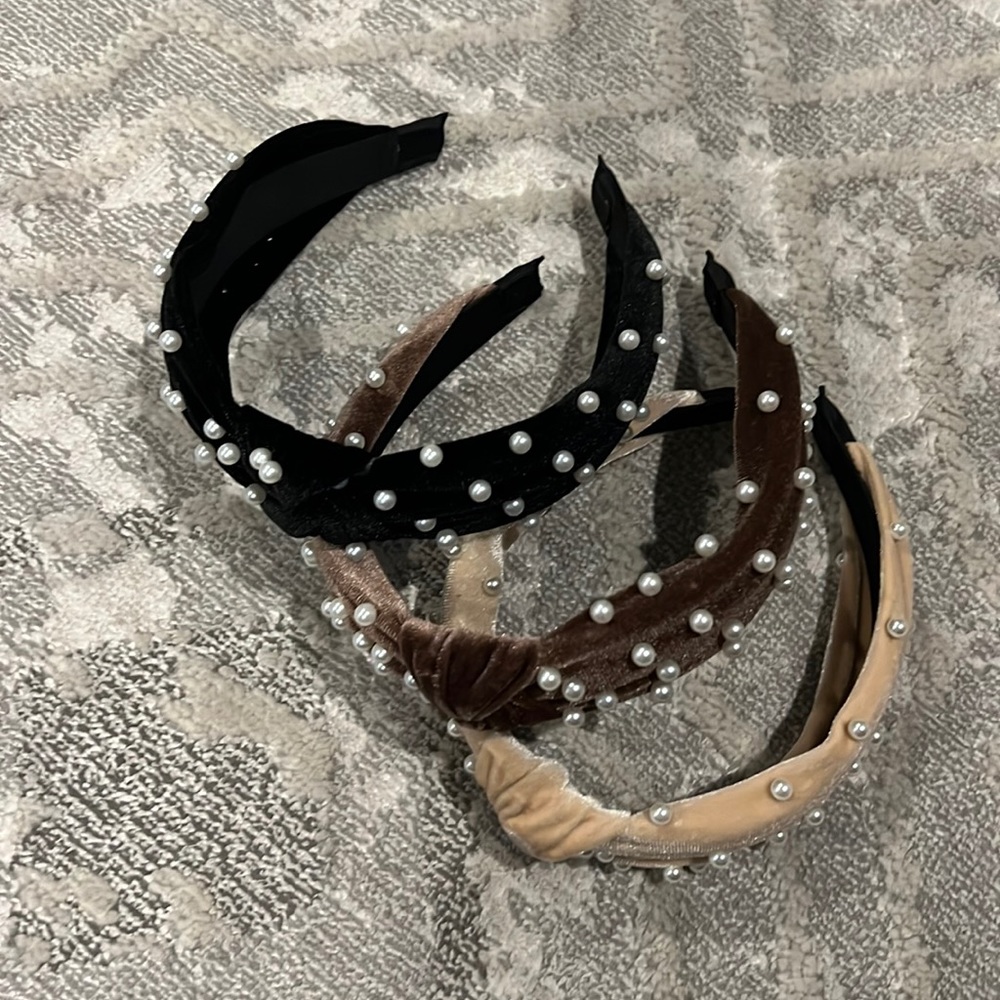Headband trio- beaded velour
